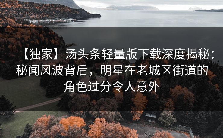 【独家】汤头条轻量版下载深度揭秘：秘闻风波背后，明星在老城区街道的角色过分令人意外